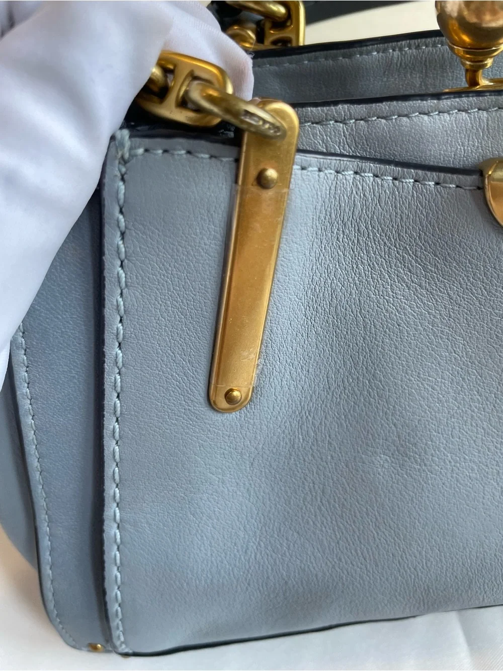 Coach Kisslock Dreamer 21 Blue Leather Satchel with Gold Hardware with Card